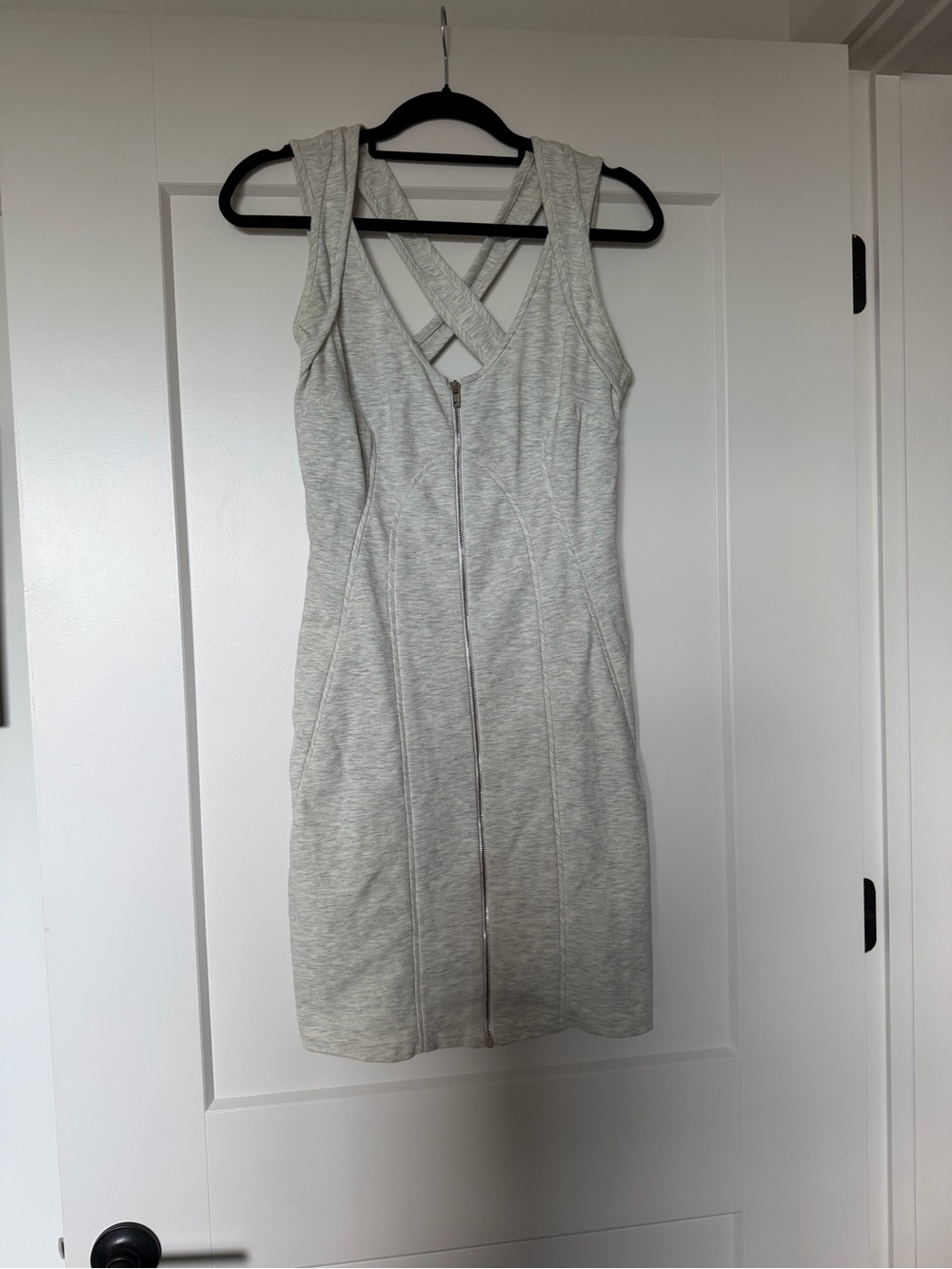 Alexander Wang Light Gray Sleeveless Zip-Front Mini Dress with Crossback Straps
